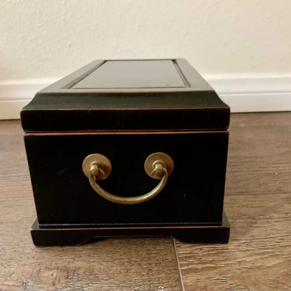 Vintage Wooden Asian Jewelry Box With A Key